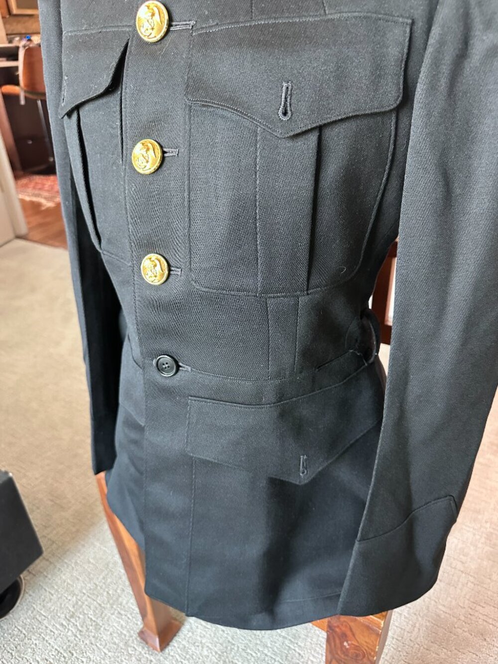 Vintage USMC Marines Military Dress Jacket Gold Button Belted Men XS/S Women S/M - Picture 8 of 15